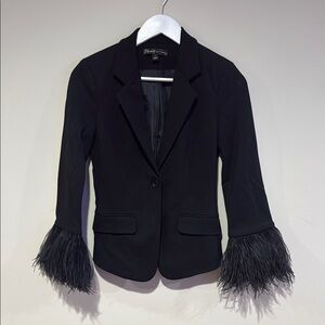 Elizabeth and James Black Feather Cuff Blazer